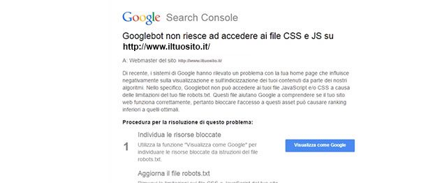 alert googlebot risorse bloccate